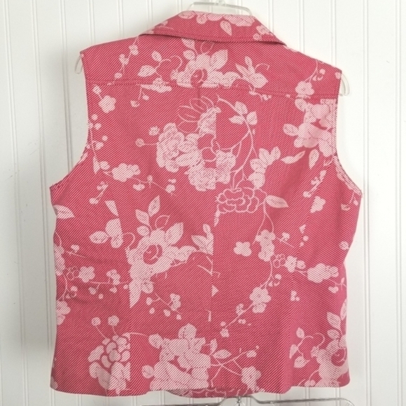 Vintage Skirt Blazer Set Sleeveless Button Collar Wrap Floral Print Red Size 12 - Picture 16 of 16